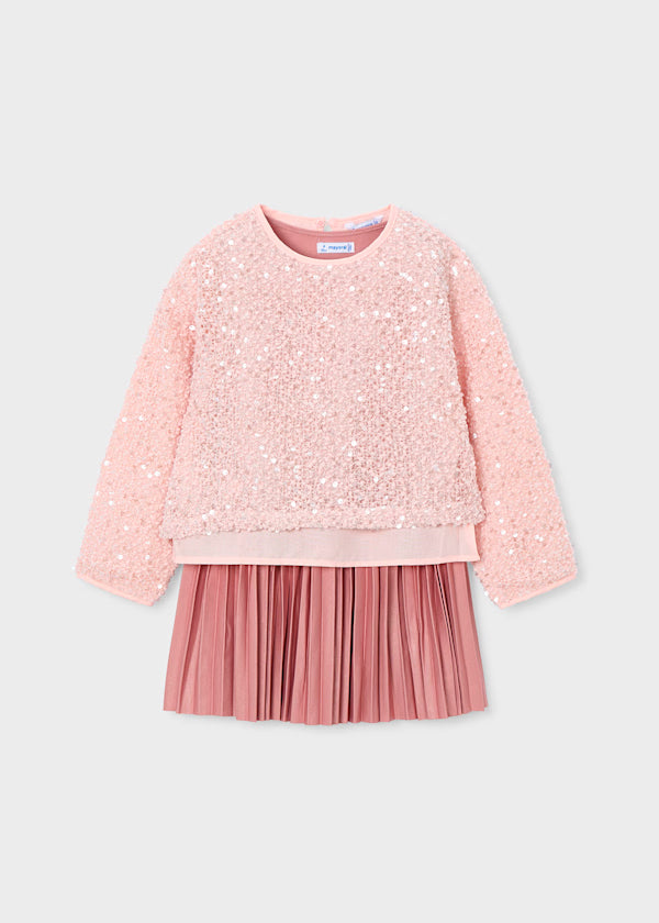 Vestido combinado lentejuelas color maquillaje