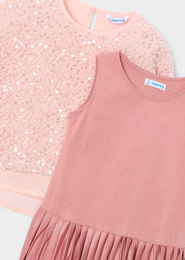 Vestido combinado lentejuelas color maquillaje