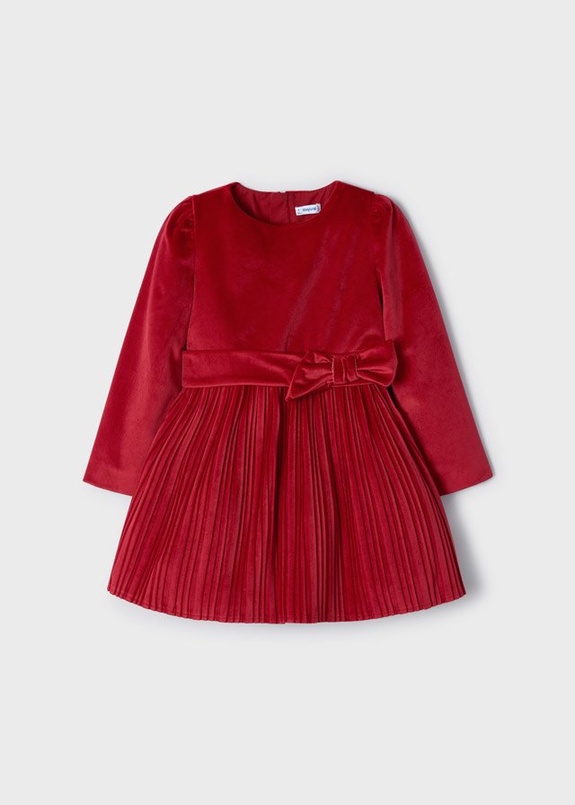 vestido manga larga plisado rojo