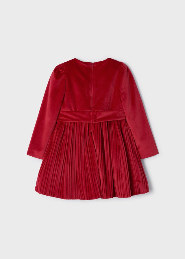vestido manga larga plisado rojo