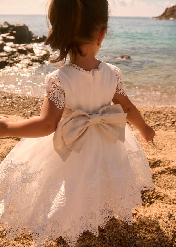 Vestido Tul Bordado Guipur Color Nata para Bebé