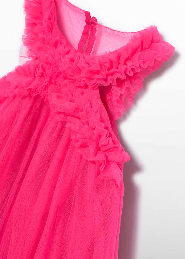 Vestido Tul Volantes Fucsia
