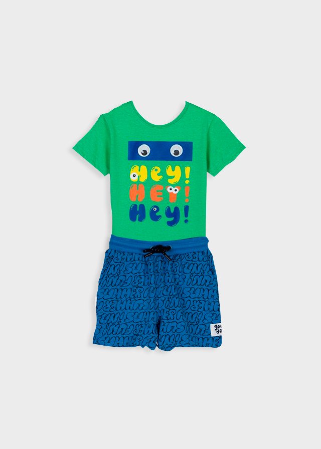 set camiseta verde hey! hey! short algodón