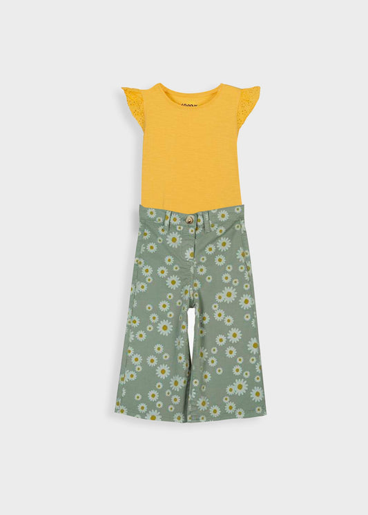 set blusa mostaza pantalón flores