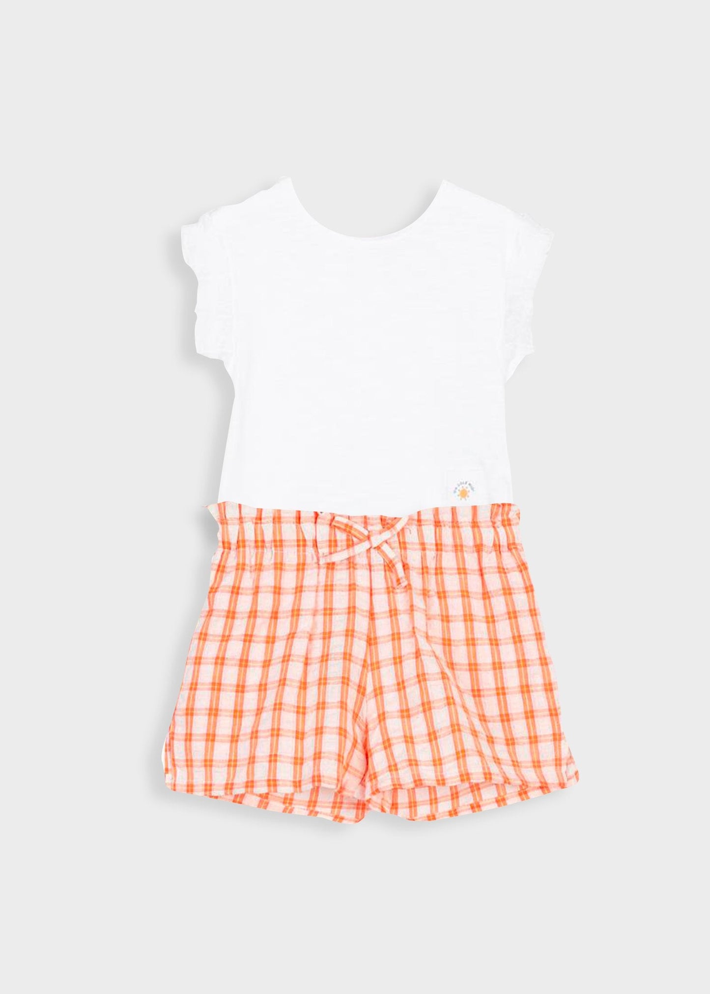 set blusa manga olanes y short a cuadros naranja