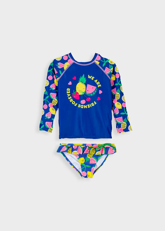 set traje de baño, calzón azul playera manga larga