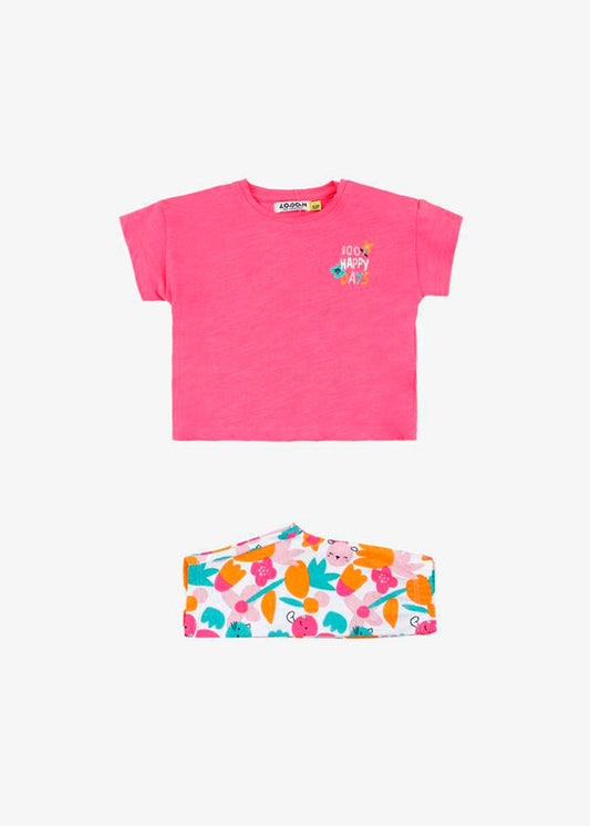 conjunto camiseta rosa leggins flores