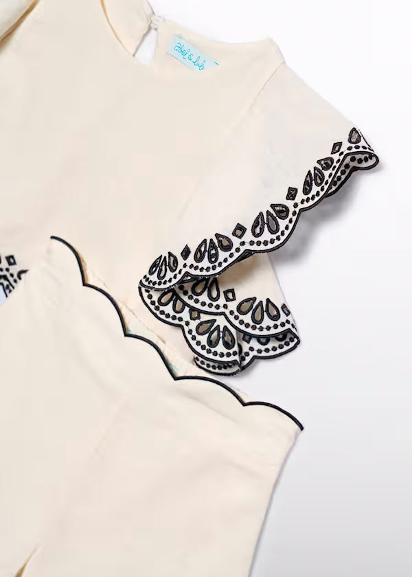 Conjunto Bermuda rema Bordado Ondas Detallas Negro