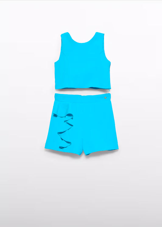 Conjunto Bermuda Crepe Volante color turquesa