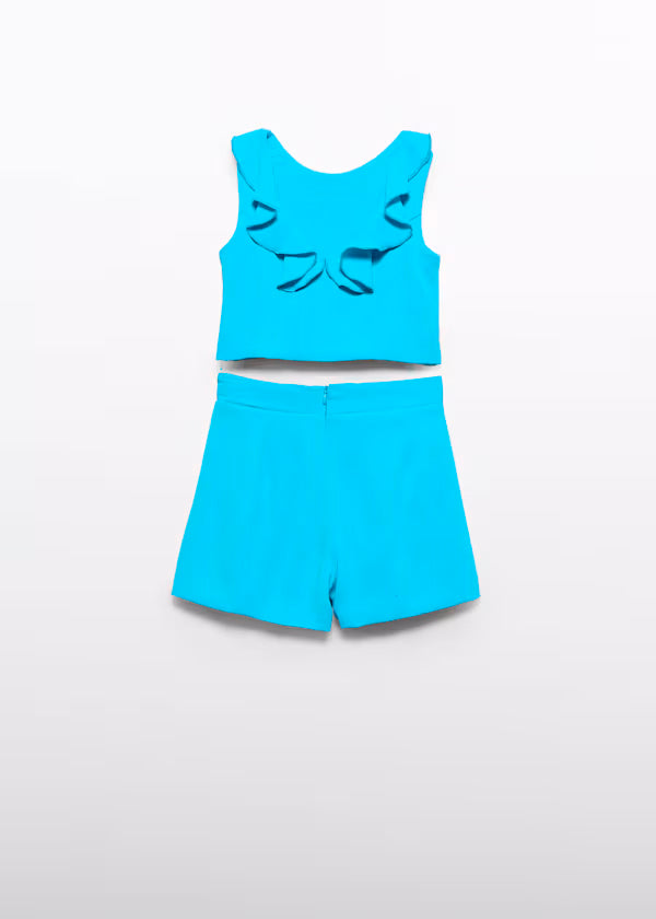 Conjunto Bermuda Crepe Volante color turquesa