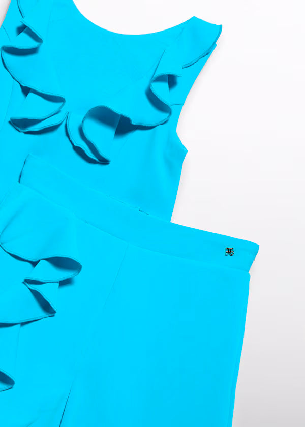 Conjunto Bermuda Crepe Volante color turquesa