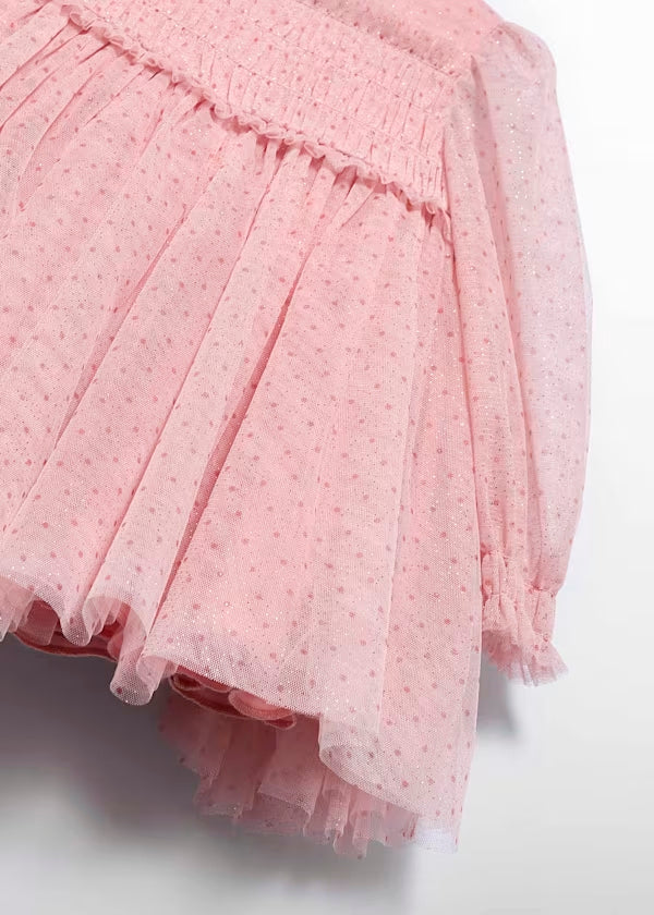 Vestido Tul Glitter Rosa Pétalo