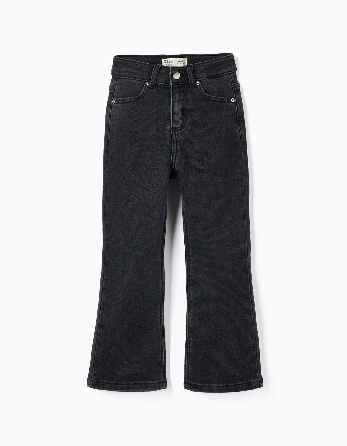 pantalón vaquero, denim negro, flare fit para niña. zippy.
