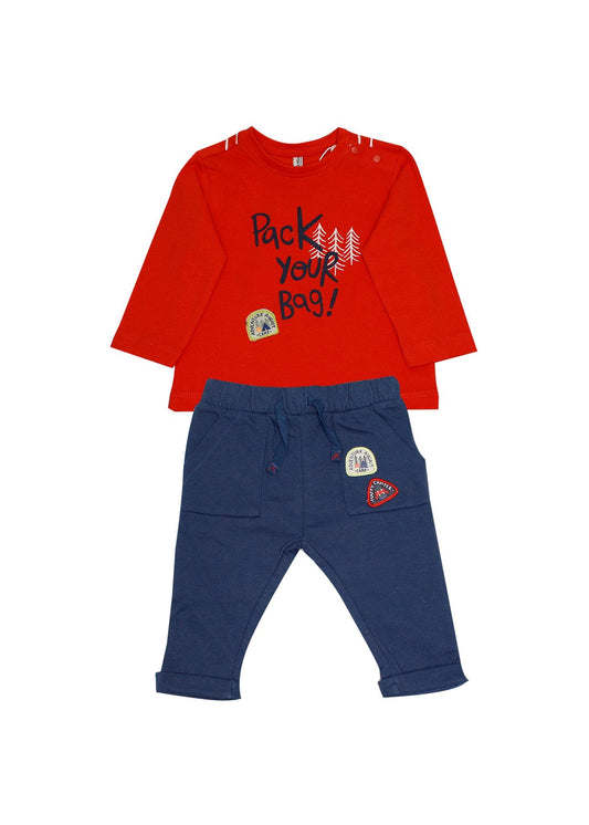 set camiseta manga larga naranja y pantalón pants azul marino, losan