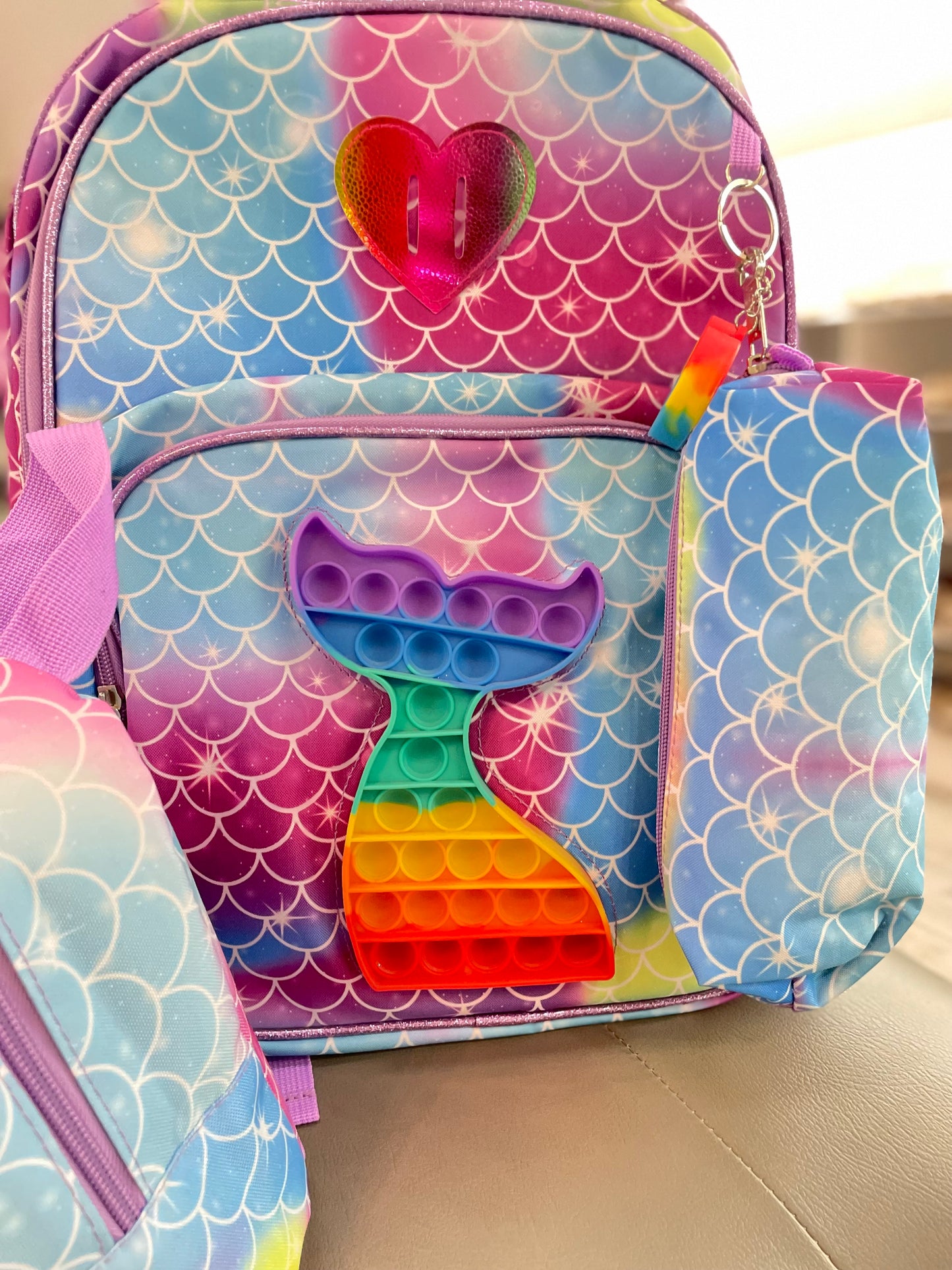 Set Mochila Lapicera y Lonchera Popit Cola de Sirena