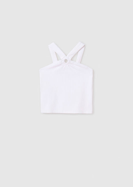 Playera tirantes arandela, color blanco. chica