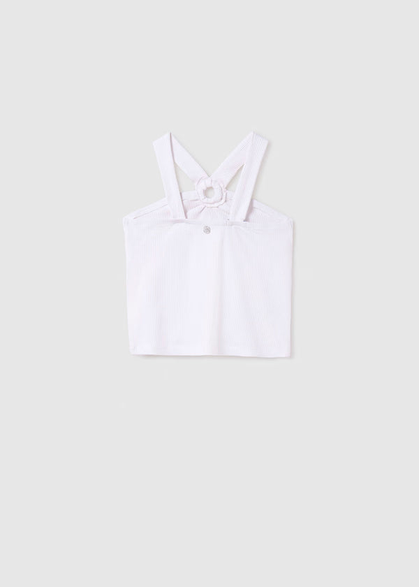 Playera tirantes arandela, color blanco. chica
