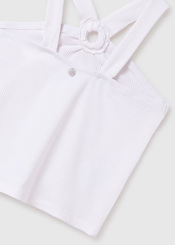 Playera tirantes arandela, color blanco. chica
