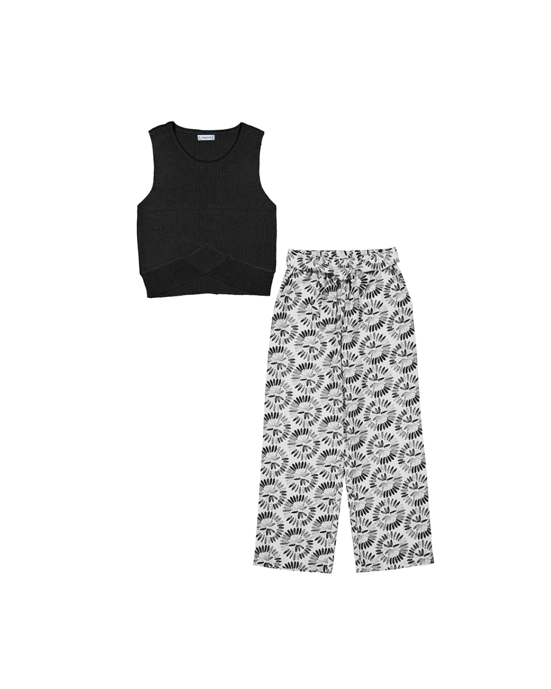 conjunto pantalón tela algodón y blusa negra