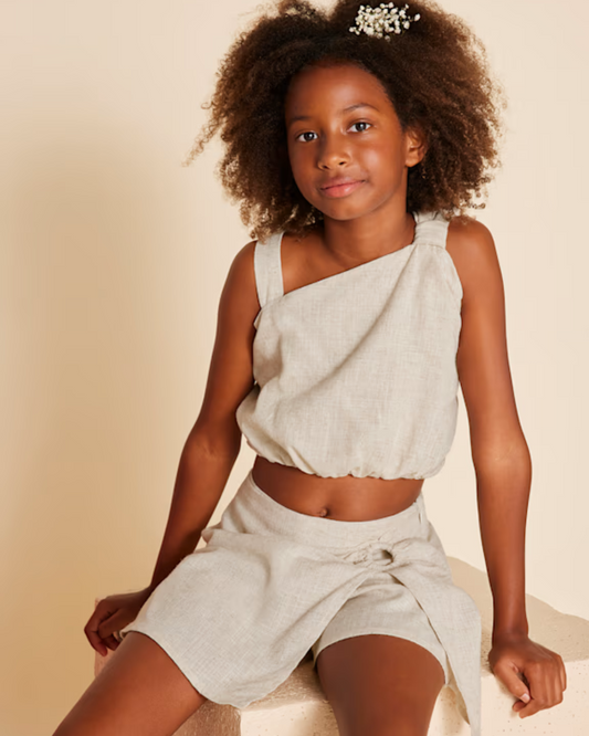 conjunto short y blusa hombro descubierto, lino