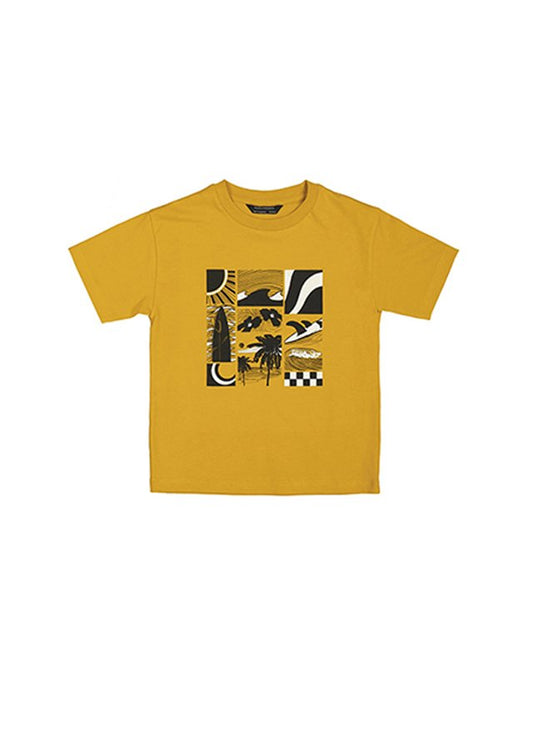 camiseta color mostaza estampado surf