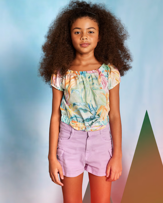 conjunto blusa flores short lila