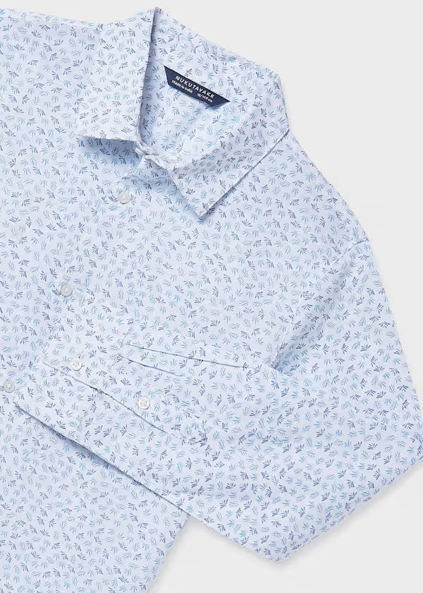Camisa manga larga azul micro estampado, niño, mayoral