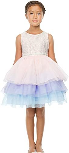 Vestido talle encaje falda de tul olanes multicolores pastel