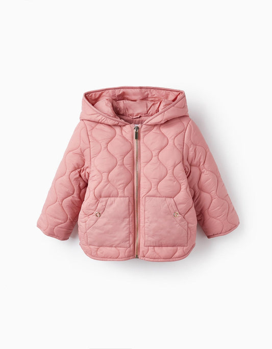 chaqueta acolchada , palo de rosa con capucha.