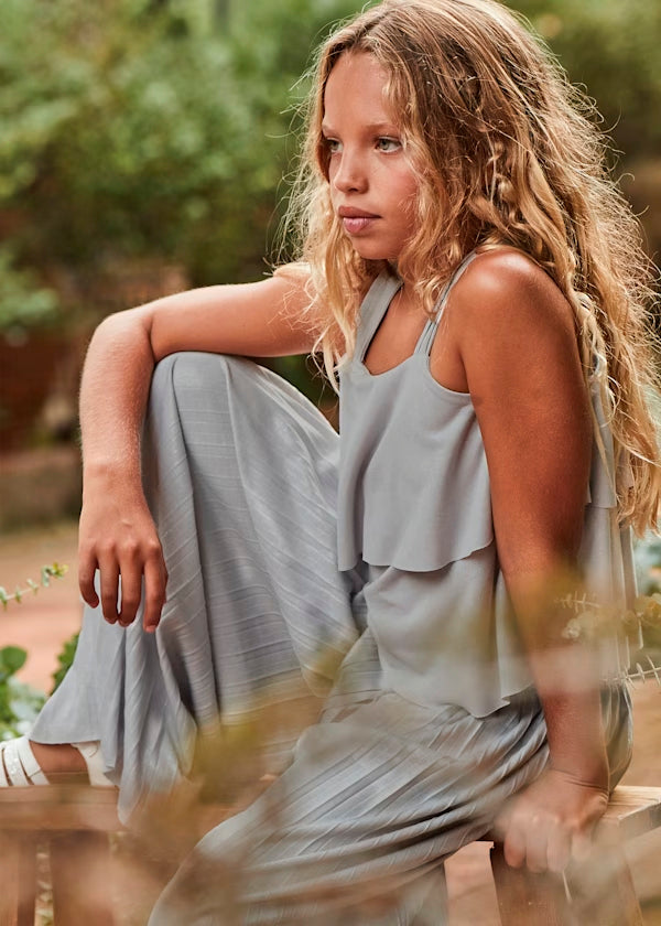 Conjunto pantalón largo y top plisado