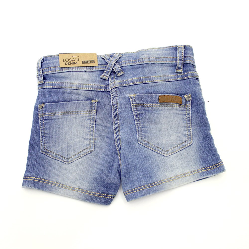 short corto, tiro alto denim claro. niña