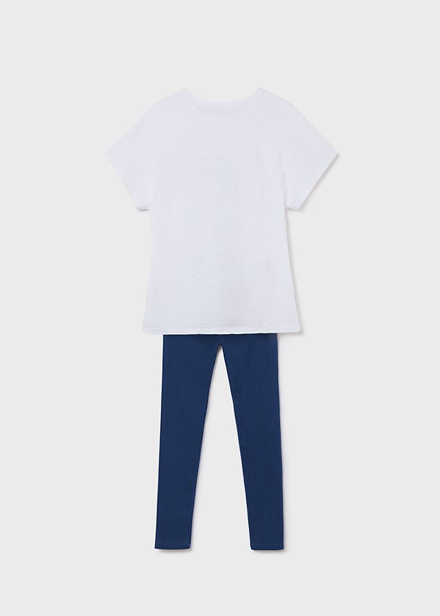 conjunto camiseta y mallas tipo denim