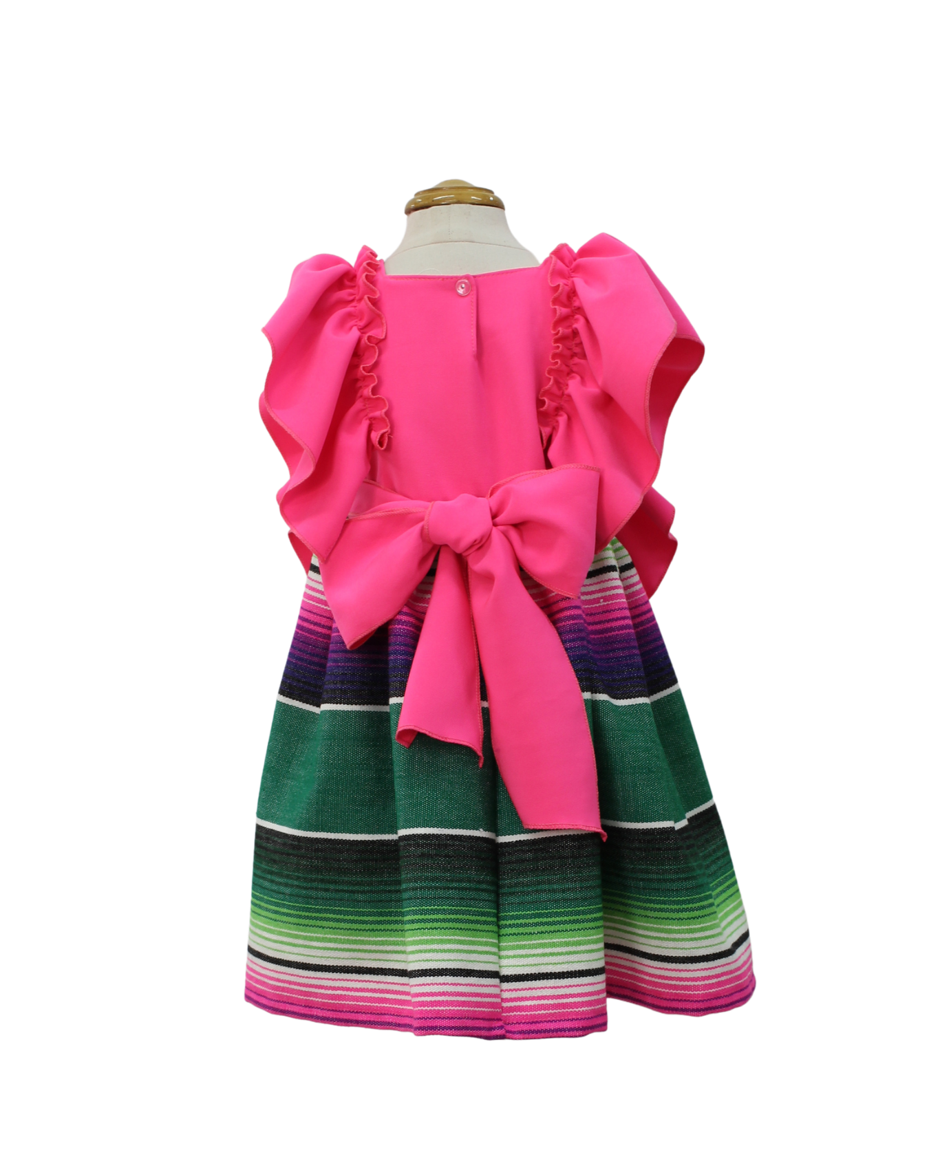 VESTIDO ADELITA TIPICO PATRIO SALTILLO PETO ROSA NEON