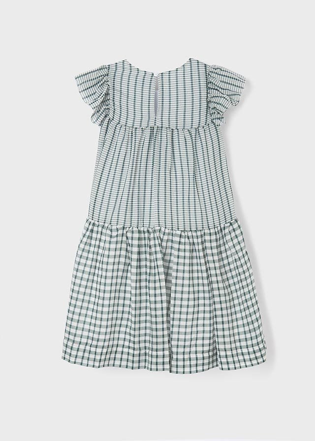 vestido a cuadros con manga rufle