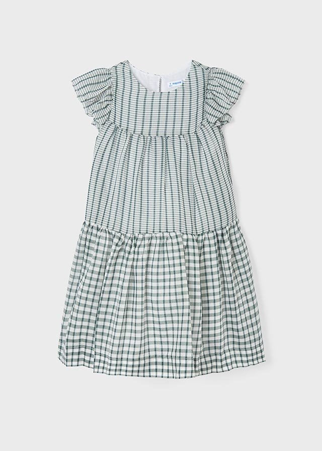 vestido a cuadros con manga rufle