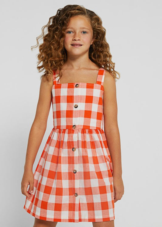 vestido de verano, cuadros naranja