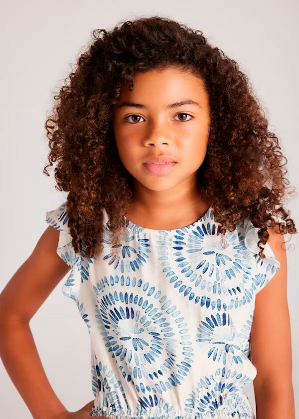 Vestido estampado Blanco con elementos azules