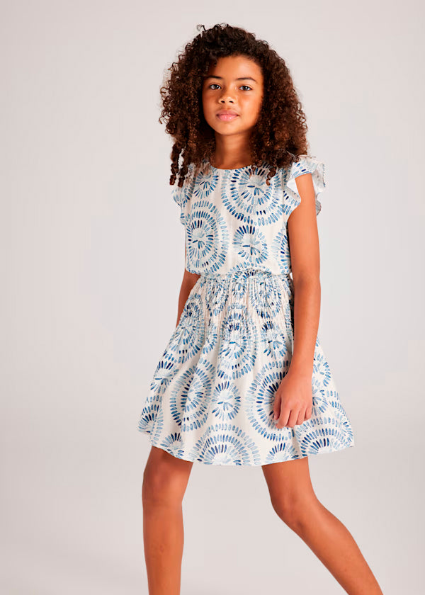 Vestido estampado Blanco con elementos azules