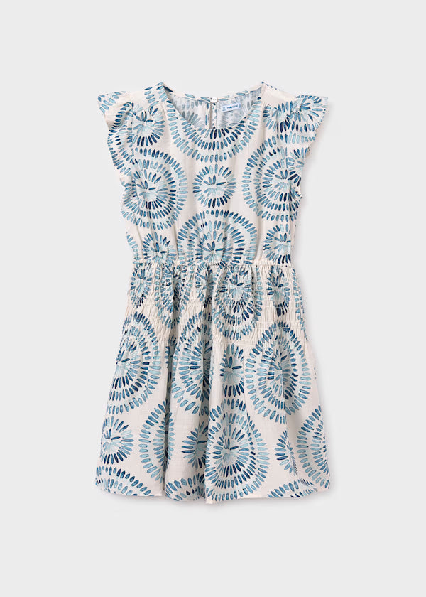 Vestido estampado Blanco con elementos azules