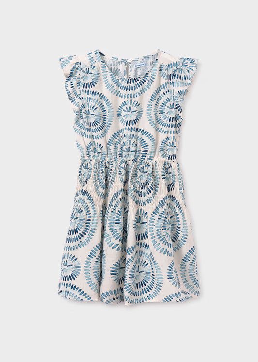 Vestido estampado Blanco con elementos azules