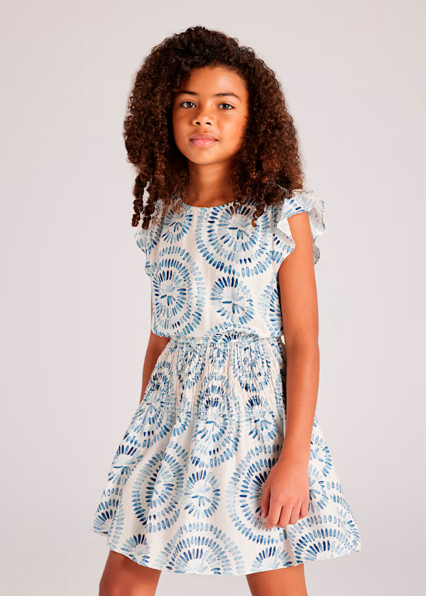 Vestido estampado Blanco con elementos azules