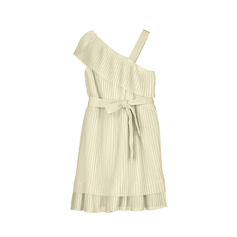 Vestido asimétrico plisado, color oro