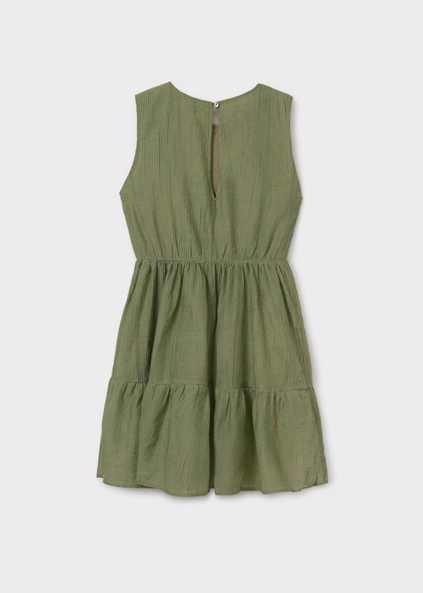 Vestido liso color musgo, para niña