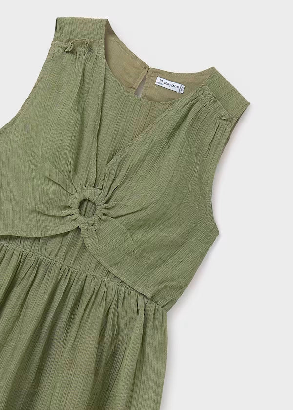 Vestido liso color musgo, para niña
