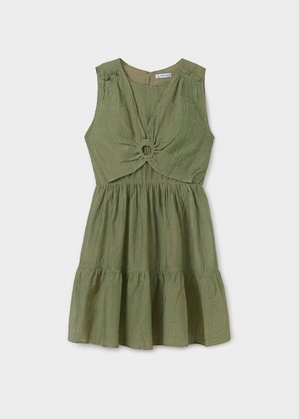 Vestido liso color musgo, para niña