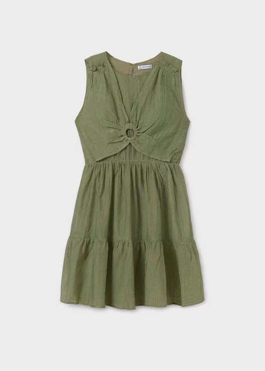 Vestido liso color musgo, para niña