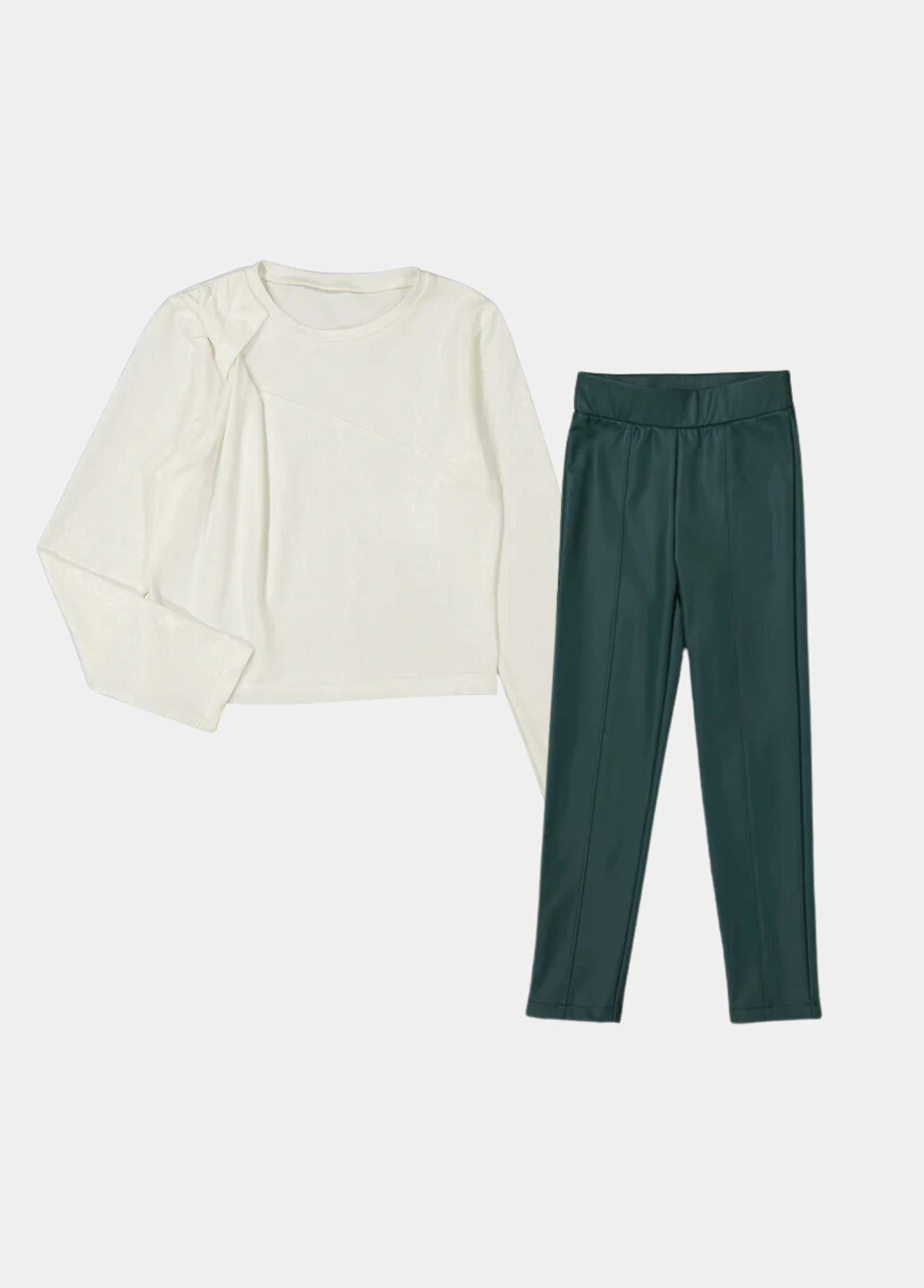 set blusa nudo en hombro con pantalón verde