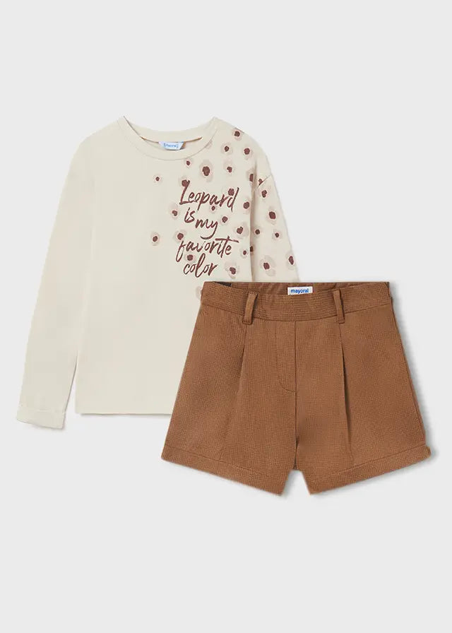 set blusa garbanzo "leopard" short topo mayoral