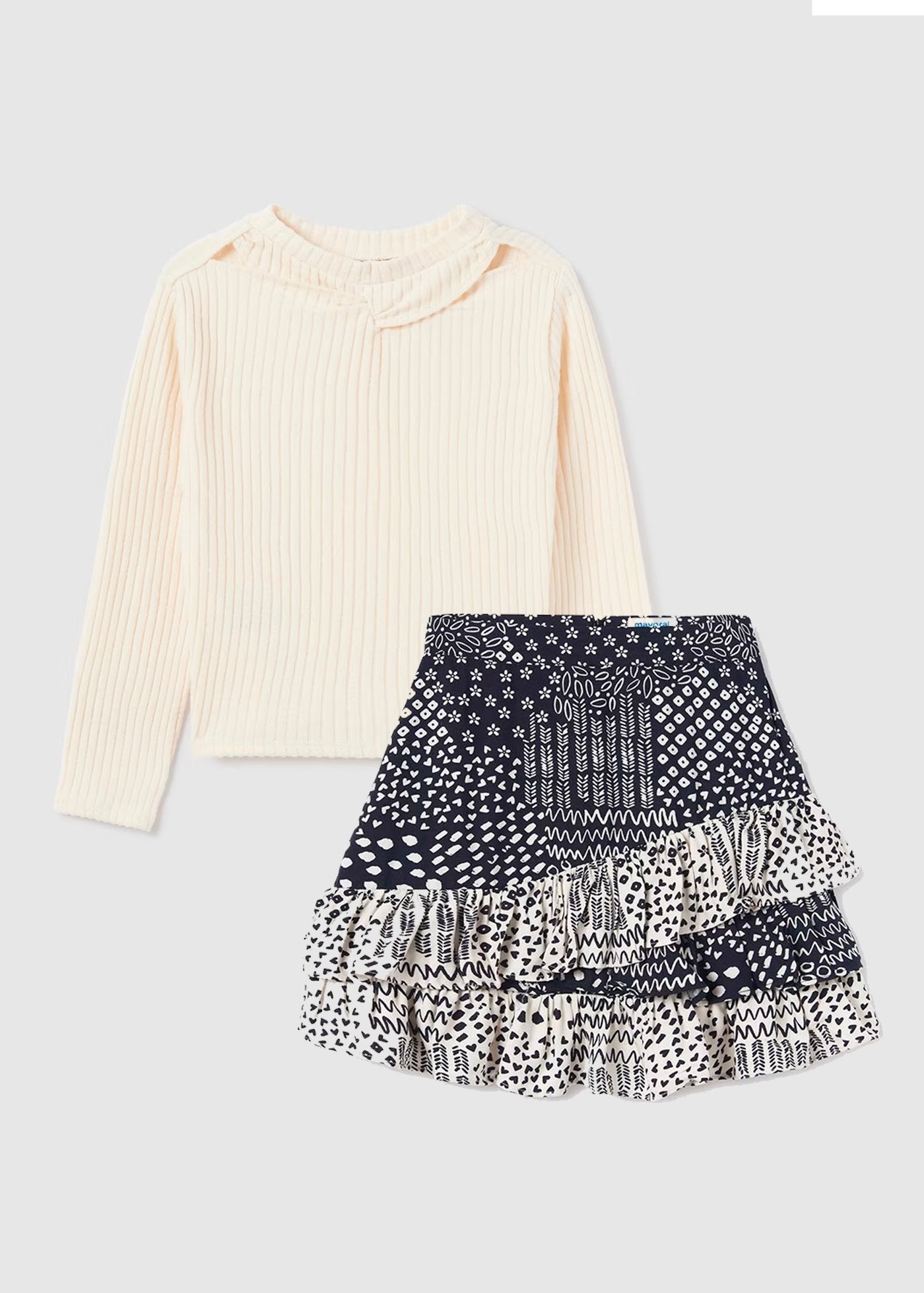 set camiseta manga larga y falda olanes, mayoral