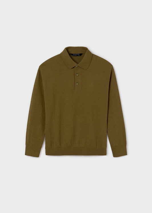 suéter cuello y botones, color verde militar